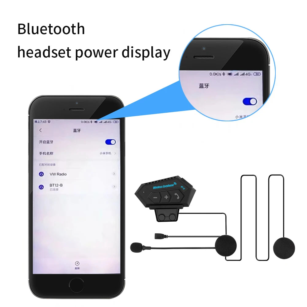 Motorcycle BT Helmet Headset Wireless Hands-free call Kit Stereo Anti-interference Waterproof Music Player Speaker