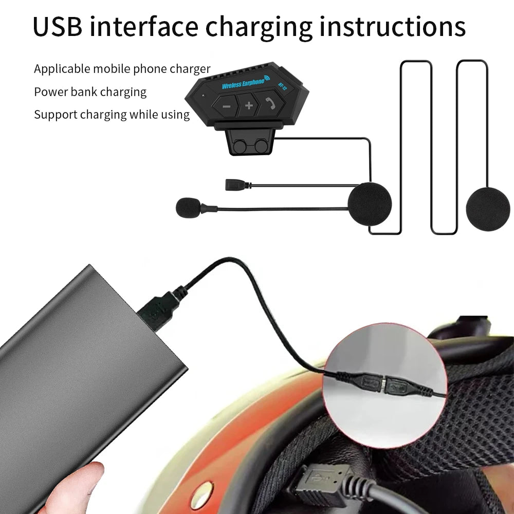 Motorcycle BT Helmet Headset Wireless Hands-free call Kit Stereo Anti-interference Waterproof Music Player Speaker
