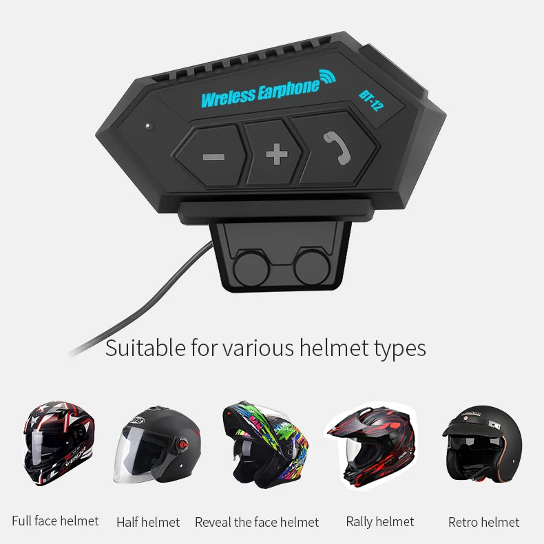 Motorcycle BT Helmet Headset Wireless Hands-free call Kit Stereo Anti-interference Waterproof Music Player Speaker