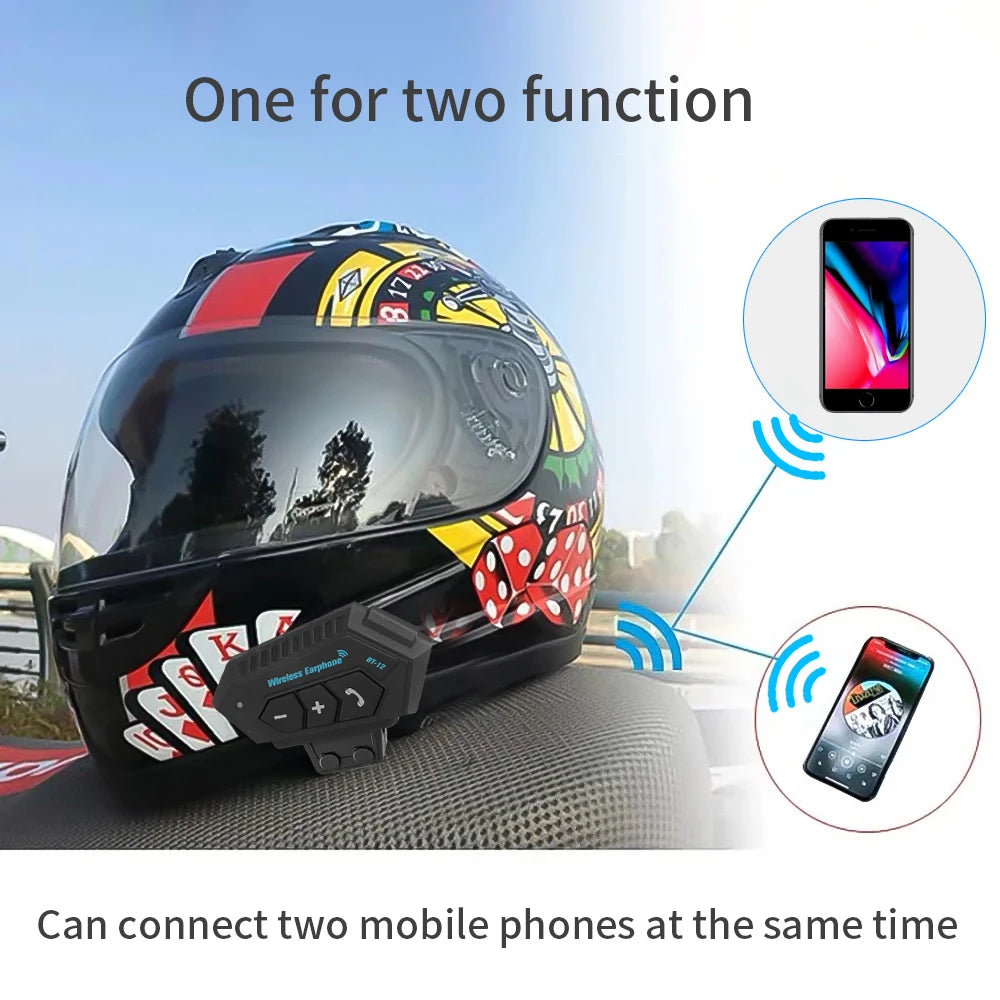 Motorcycle BT Helmet Headset Wireless Hands-free call Kit Stereo Anti-interference Waterproof Music Player Speaker