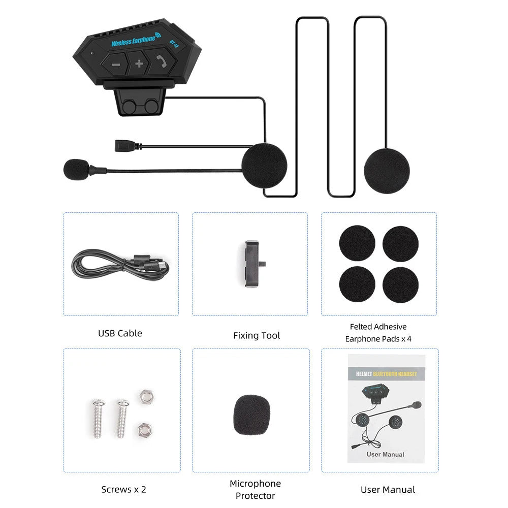 Motorcycle BT Helmet Headset Wireless Hands-free call Kit Stereo Anti-interference Waterproof Music Player Speaker