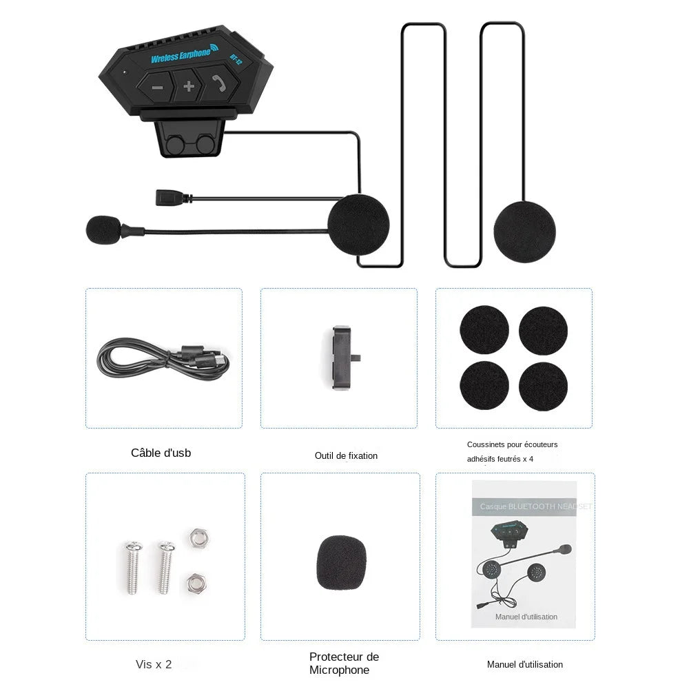 Motorcycle BT Helmet Headset Wireless Hands-free call Kit Stereo Anti-interference Waterproof Music Player Speaker