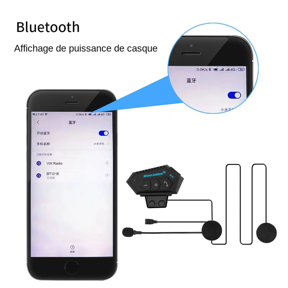 Motorcycle BT Helmet Headset Wireless Hands-free call Kit Stereo Anti-interference Waterproof Music Player Speaker